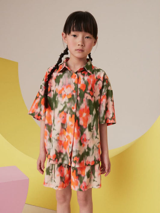 Orange Tie Dye Textured Shirt And Short Set