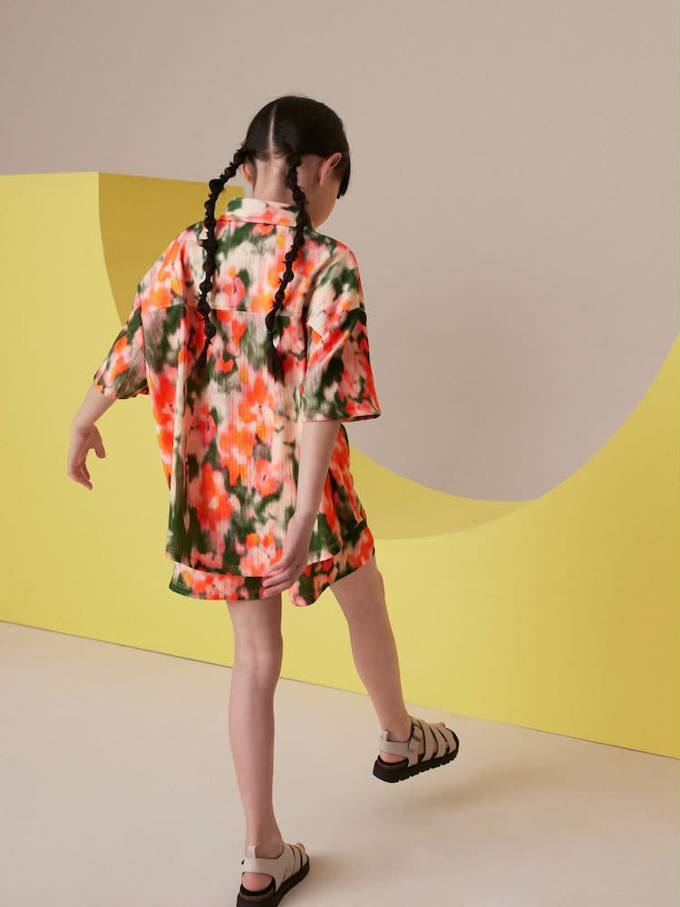 Orange Tie Dye Textured Shirt And Short Set