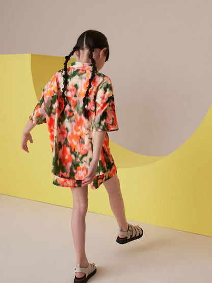 Orange Tie Dye Textured Shirt And Short Set