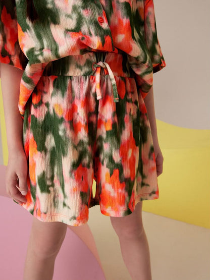 Orange Tie Dye Textured Shirt And Short Set