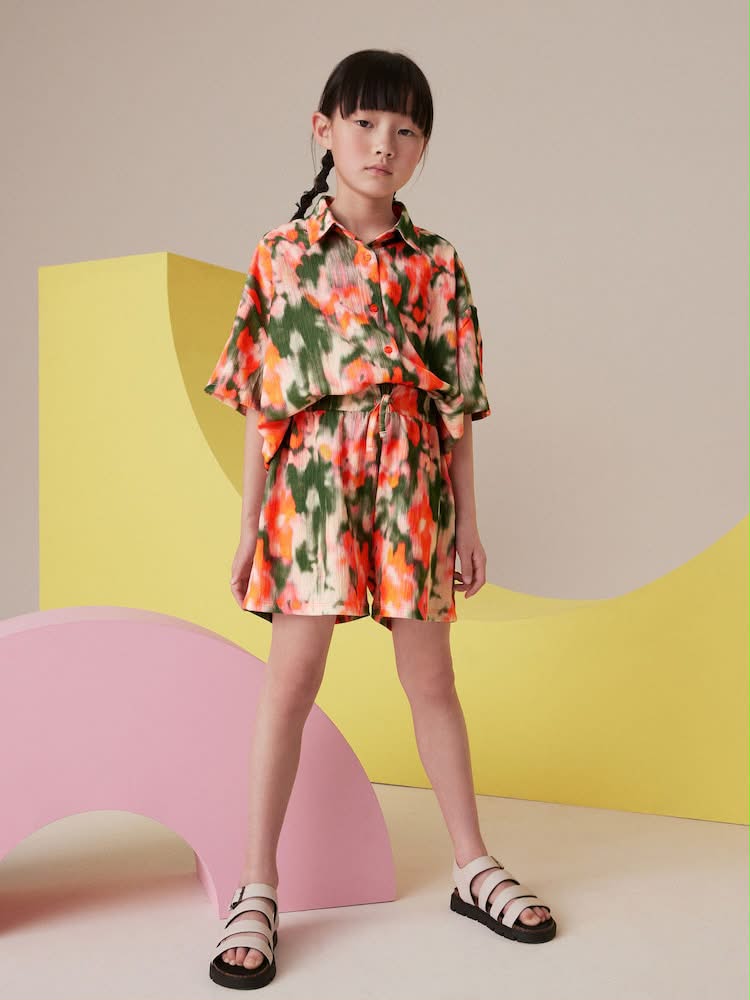 Orange Tie Dye Textured Shirt And Short Set