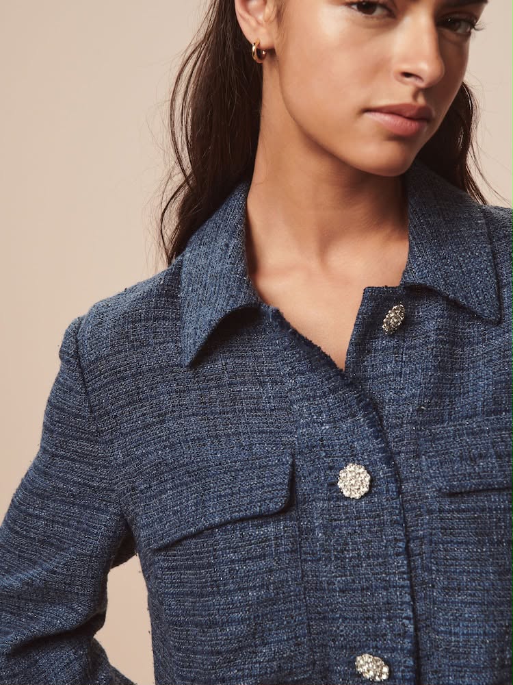 Denim Boucle Button Up Shacket