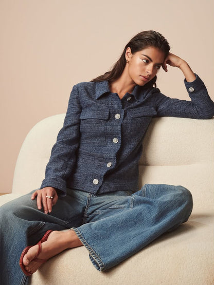 Denim Boucle Button Up Shacket