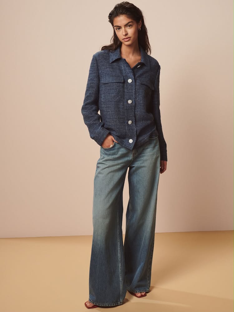 Denim Boucle Button Up Shacket