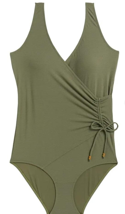 Khaki Ruched One Piece Swimsuit