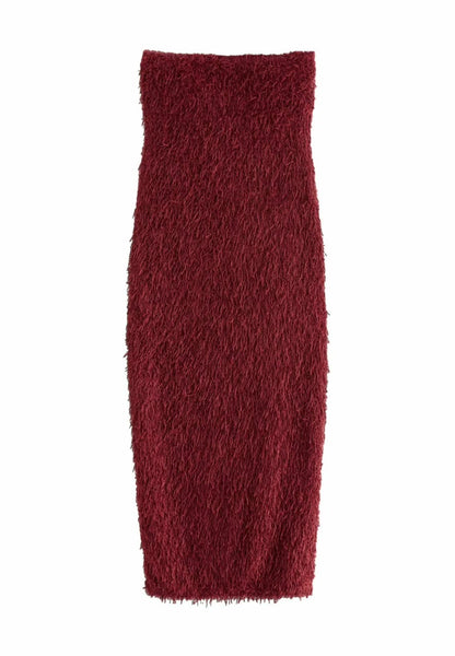 Burgundy Red Fringe Sequin Bandeau Midi Dress