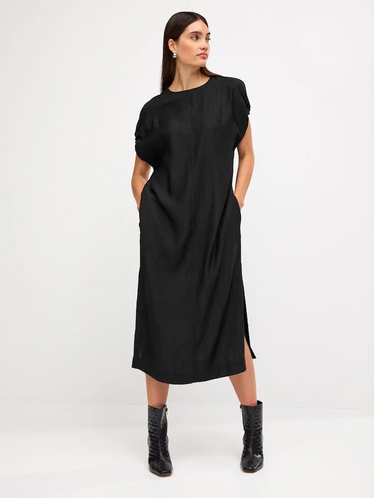 Black Short Sleeve Column Midi Dress