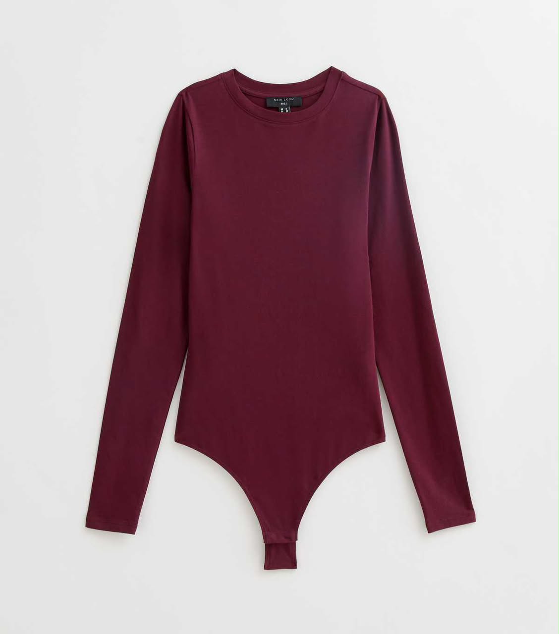 Tall Burgundy Stretchy Cotton Crew Neck Long Sleeve Bodysuit
