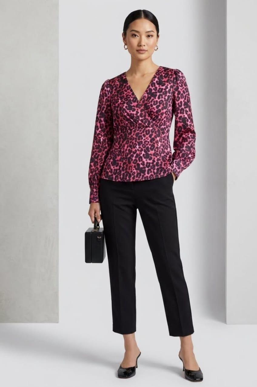 Pink Leopard Print Long Sleeved Blouse