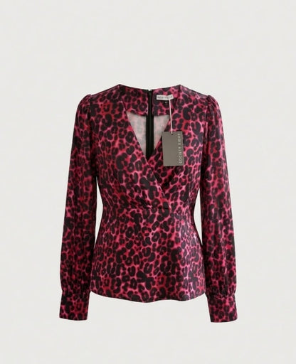 Pink Leopard Print Long Sleeved Blouse