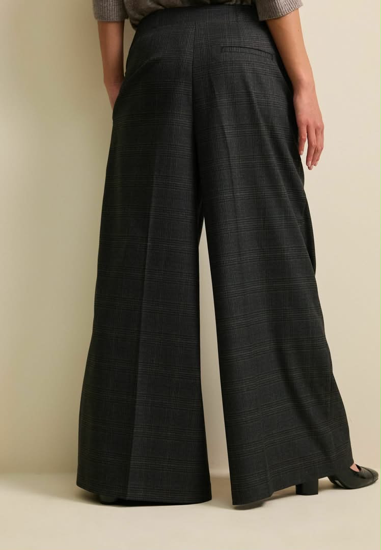 Check Wide Trouser Grey Black