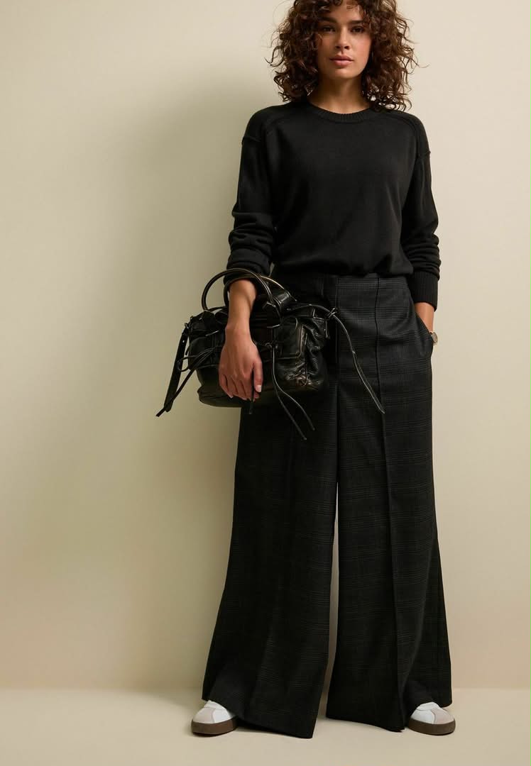 Check Wide Trouser Grey Black