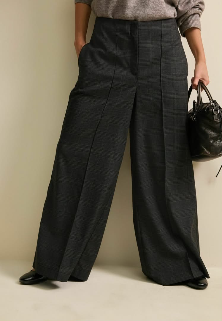 Check Wide Trouser Grey Black