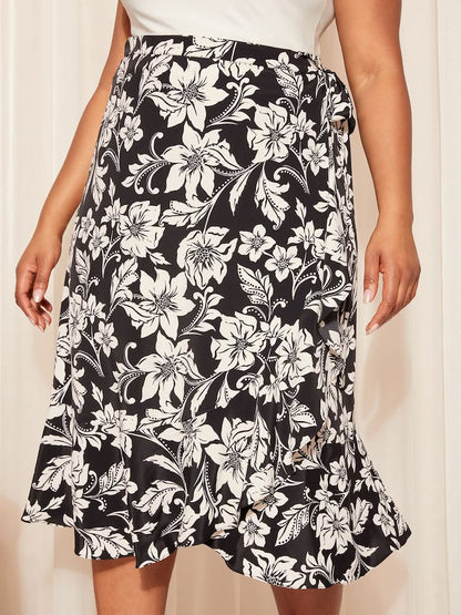 Black / White Wrap Midi Skirt