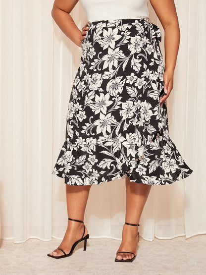 Black / White Wrap Midi Skirt