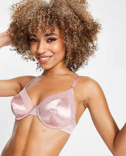 High Shine Satin Underwire Bra in Dusty Pink