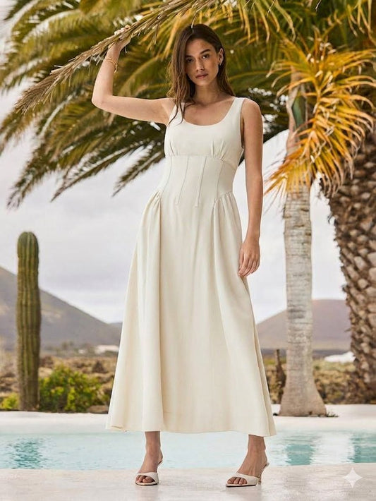 Sleeveless Waist Detail, Dress White