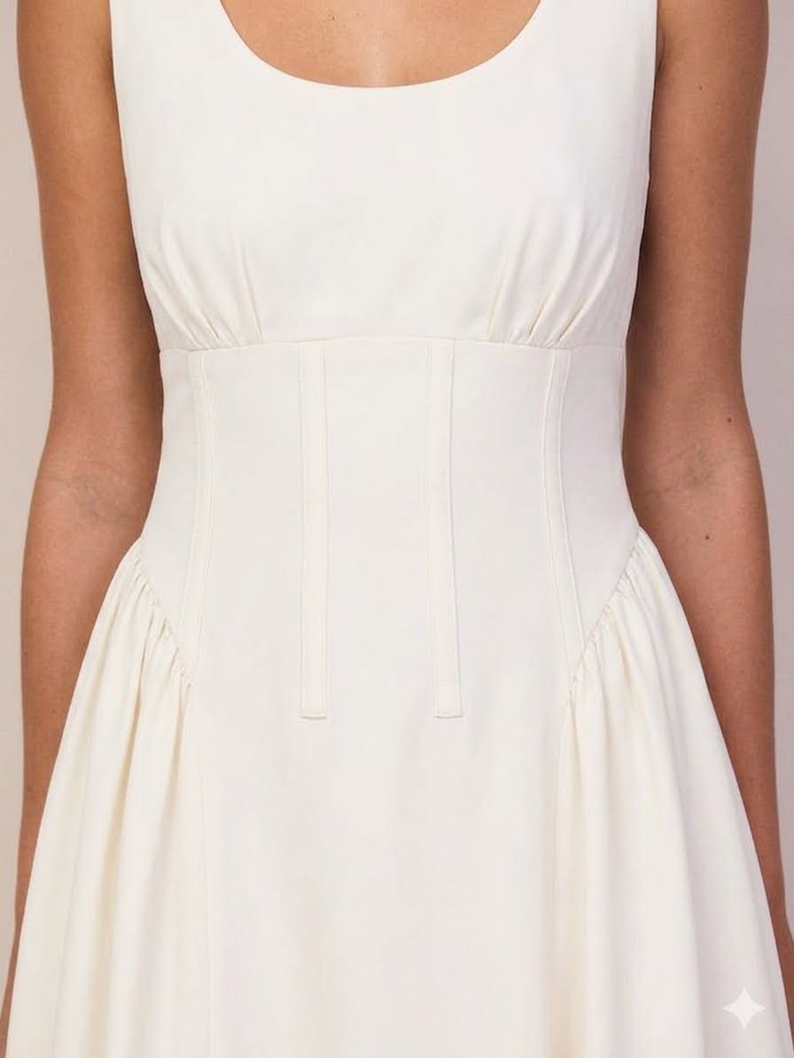 Sleeveless Waist Detail, Dress White