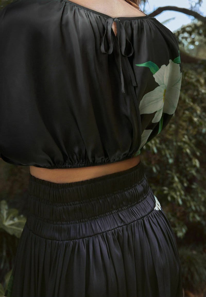 Floral Print Kew Collection Satin Tie Back Top