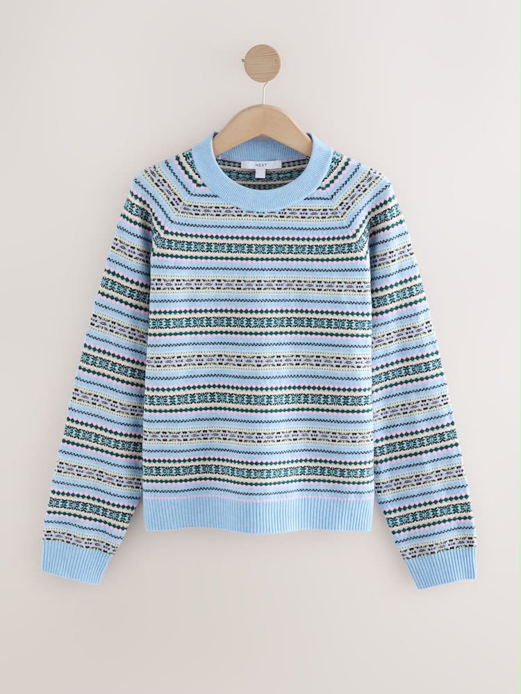 Light Blue Fairisle Supersoft Crew Neck Long sleeves