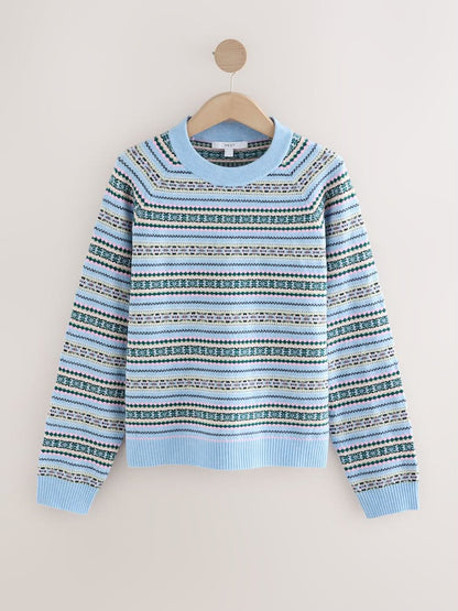 Light Blue Fairisle Supersoft Crew Neck Long sleeves