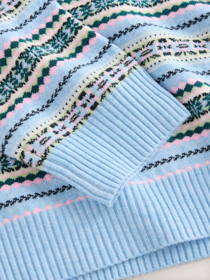 Light Blue Fairisle Supersoft Crew Neck Long sleeves