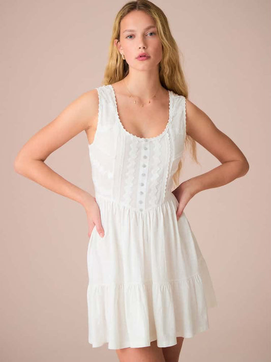 White Embroidery Corset Waist Mini Cotton Dress