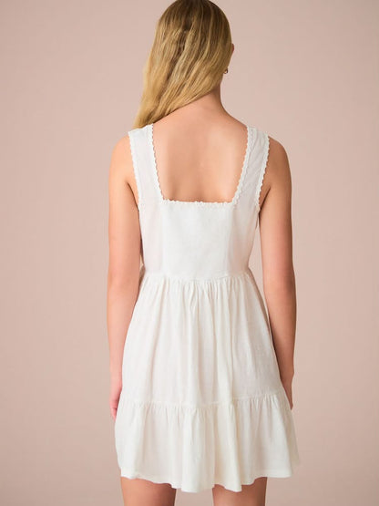 White Embroidery Corset Waist Mini Cotton Dress