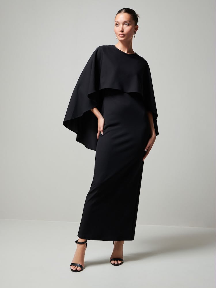 Petite Black Cape Maxi Dress
