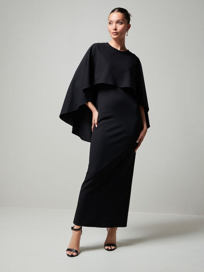 Petite Black Cape Maxi Dress