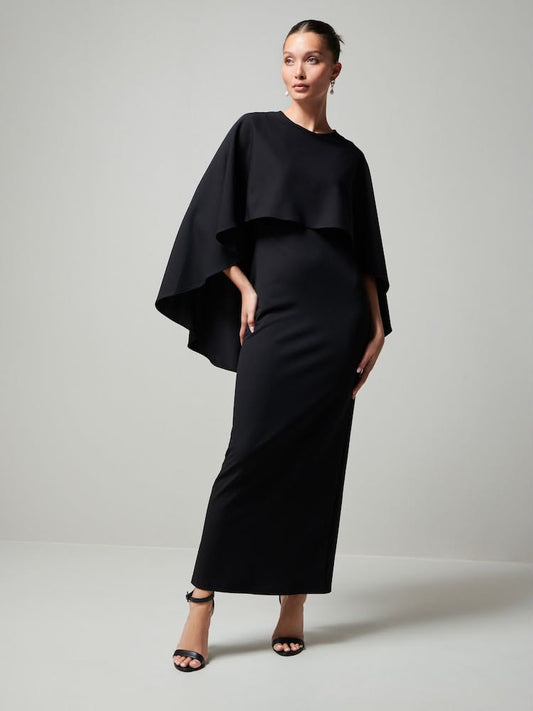 Petite Black Cape Maxi Dress