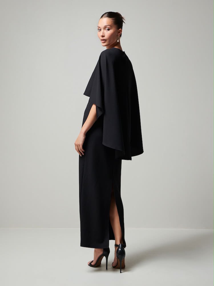 Petite Black Cape Maxi Dress