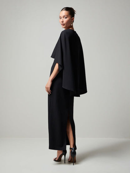 Petite Black Cape Maxi Dress