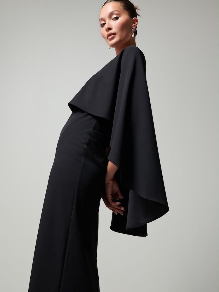 Petite Black Cape Maxi Dress