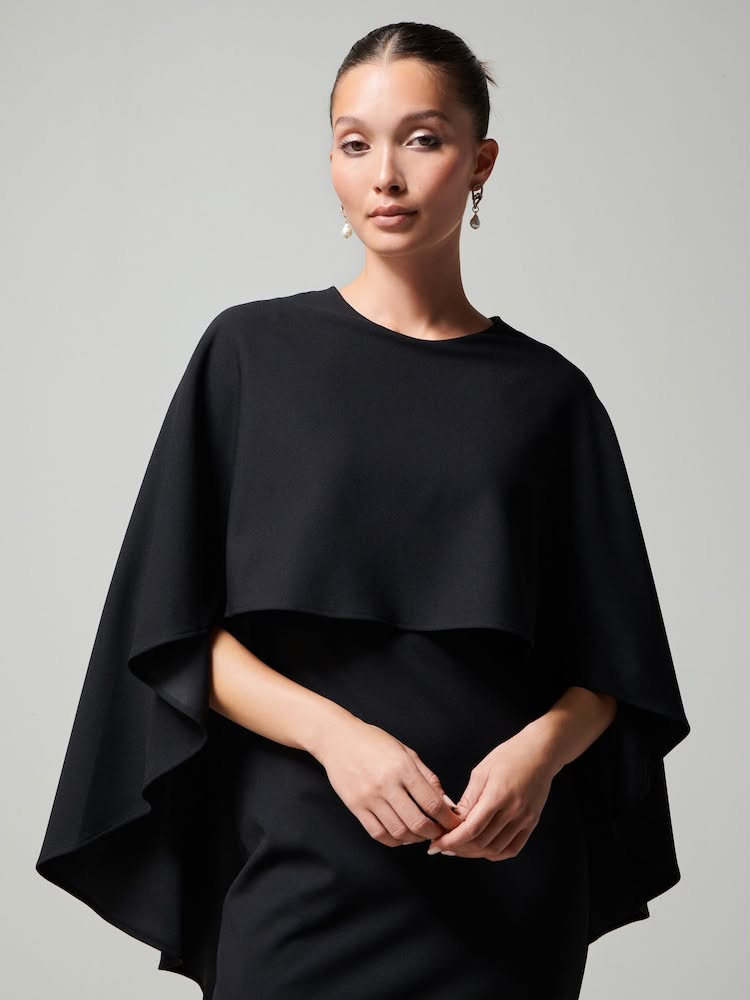 Petite Black Cape Maxi Dress