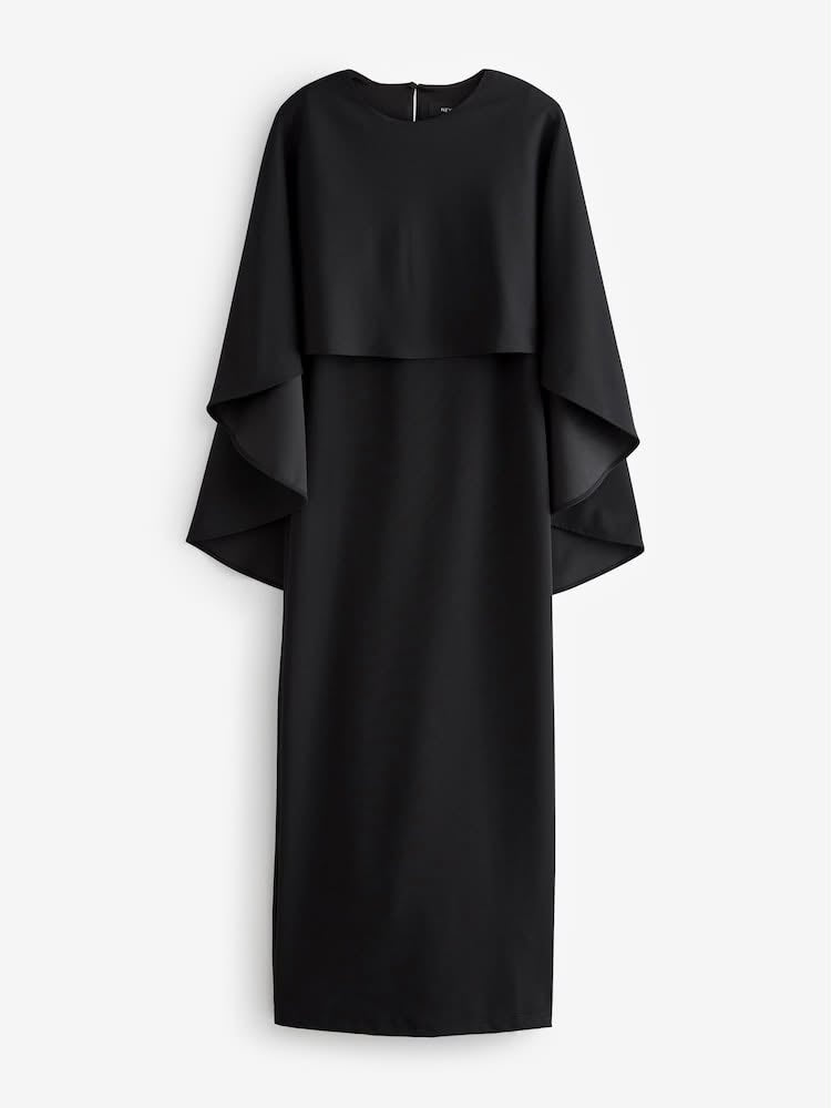 Petite Black Cape Maxi Dress