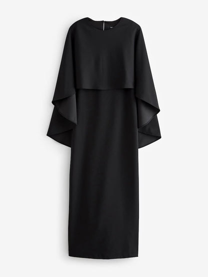 Petite Black Cape Maxi Dress