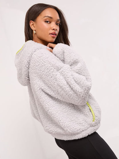 Lipsy Mocha Brown Cosy Borg Half Zip Hoodie