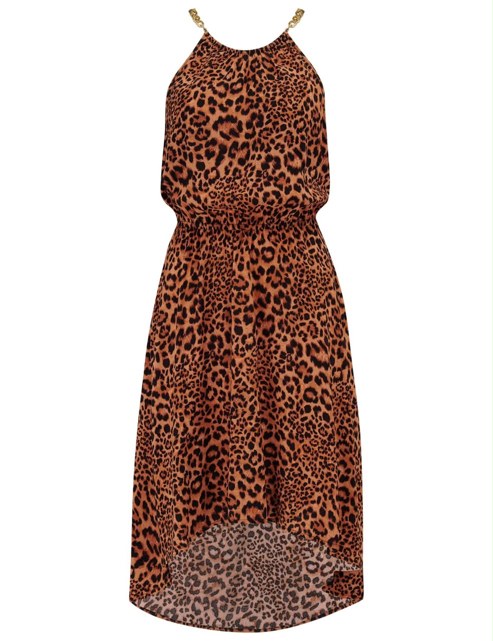 Amber Gold Chain High Neck Woven Beach Dress