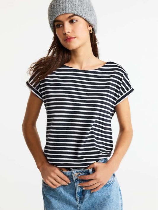 Navy Stripe Cap Sleeve T-Shirt Top