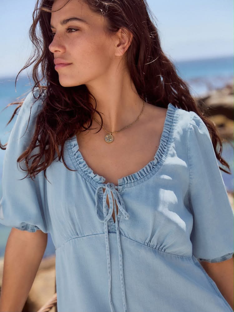 Bleach Blue Lightweight Lyocell Mini Summer Dress
