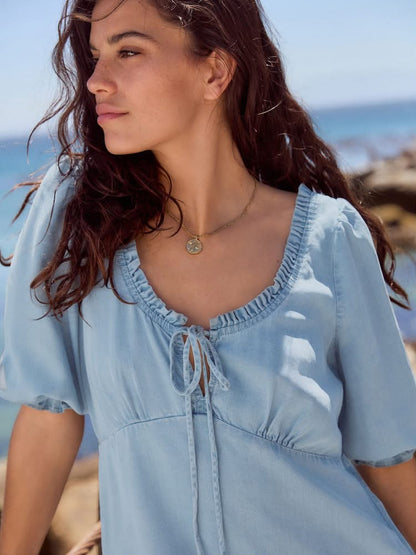 Bleach Blue Lightweight Lyocell Mini Summer Dress
