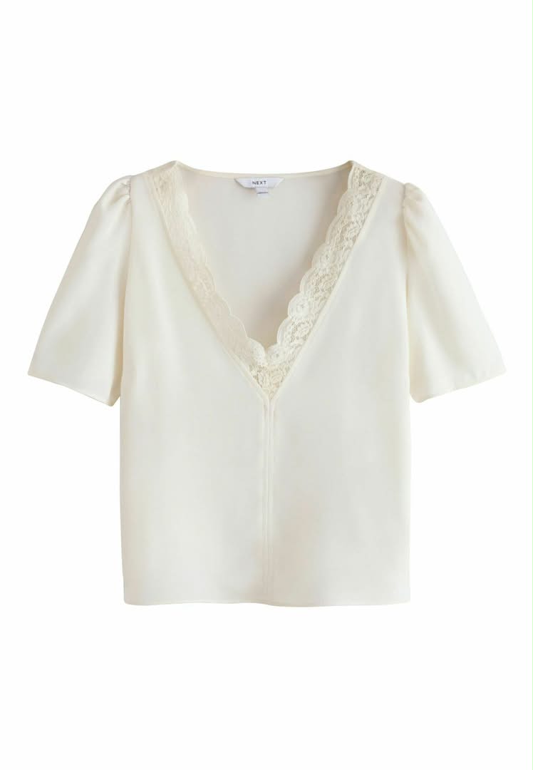 Lace Edge Short Sleeve Blouse Cream