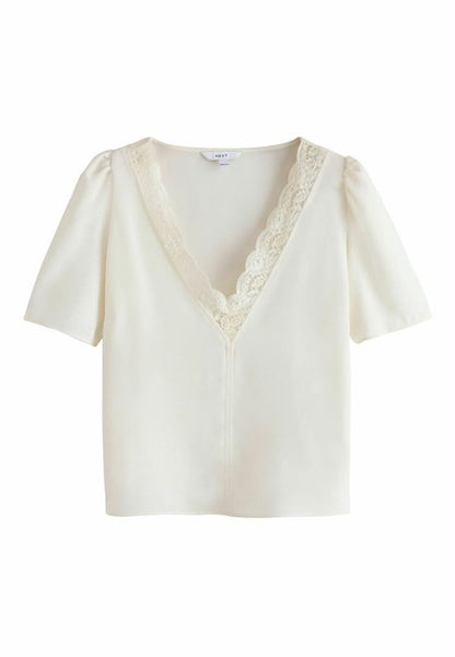 Lace Edge Short Sleeve Blouse Cream