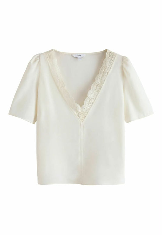 Lace Edge Short Sleeve Blouse Cream