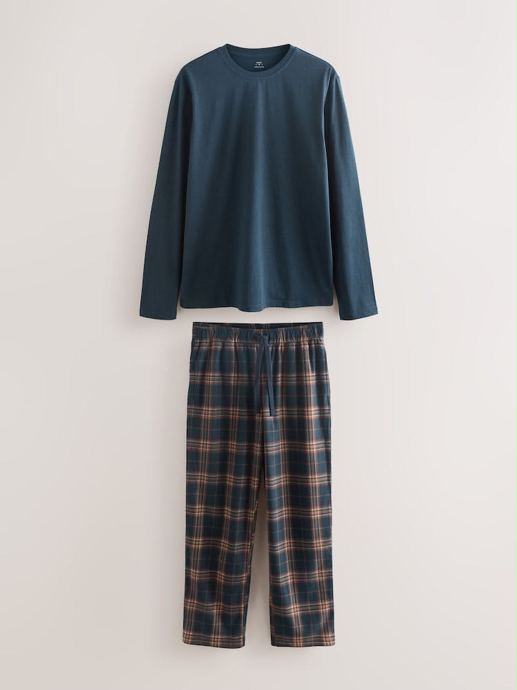 Navy Blue/ Rust Motionflex Cosy Long Sleeve Pyjamas Set