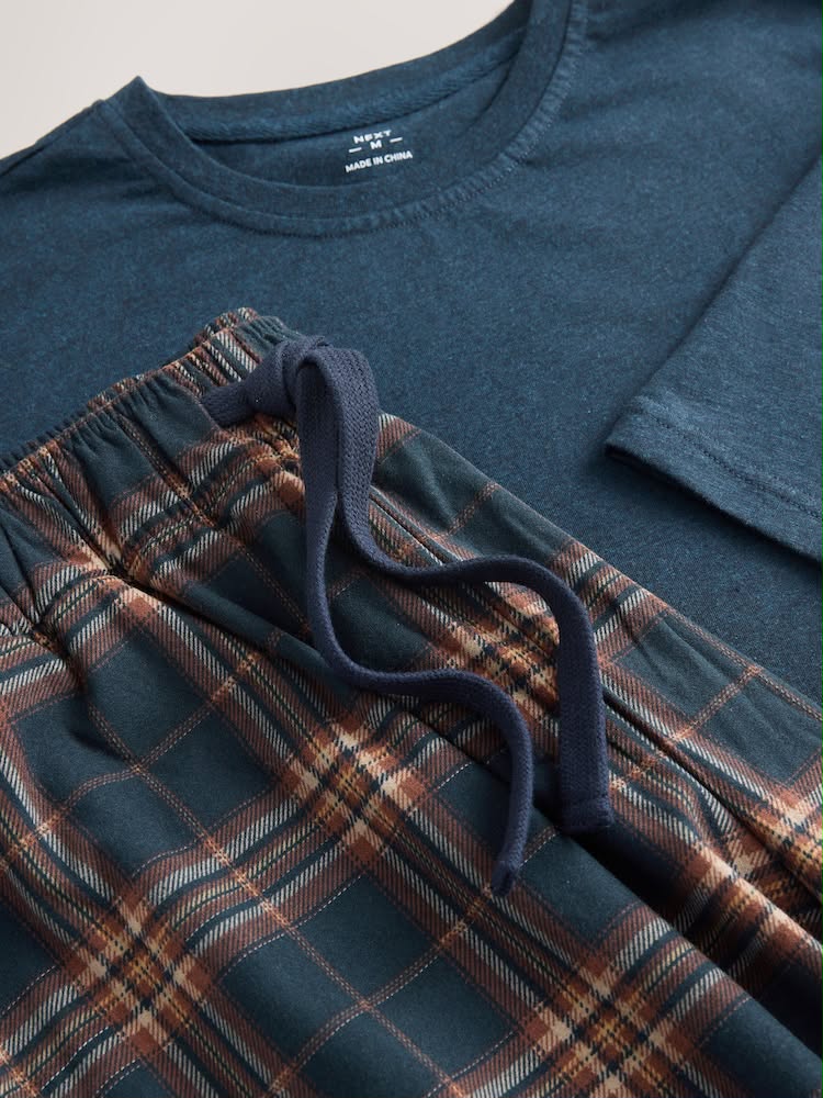 Navy Blue/ Rust Motionflex Cosy Long Sleeve Pyjamas Set