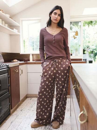Chocolate Brown Teddy Pointelle Long Sleeve Pyjamas