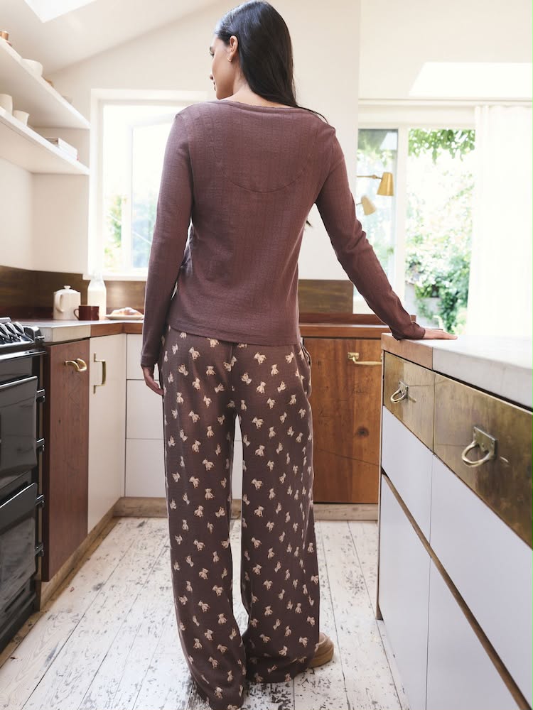 Chocolate Brown Teddy Pointelle Long Sleeve Pyjamas