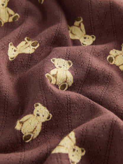 Chocolate Brown Teddy Pointelle Long Sleeve Pyjamas